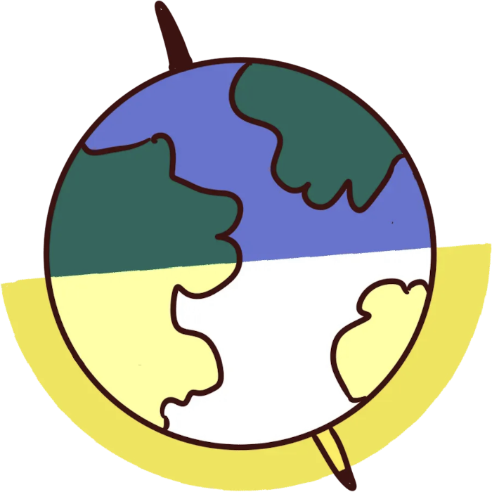 A globe with the Southern Hemisphere highlighted in yellow.